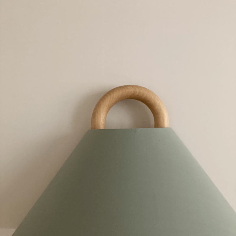 Fabric Half-Moon Wall Sconce with Natural Wood Backplate for Bedroom & Living Room | Thomler