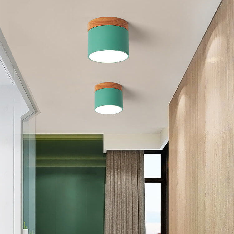 Flush Mount Ceiling Light Iron Solid Wood PVC 3.94 in Modern Hallway Living Room Bedroom 7W 700lm LED Adjustable Color Temperature White Black Pink Blue Green Gray Gold | Thomler