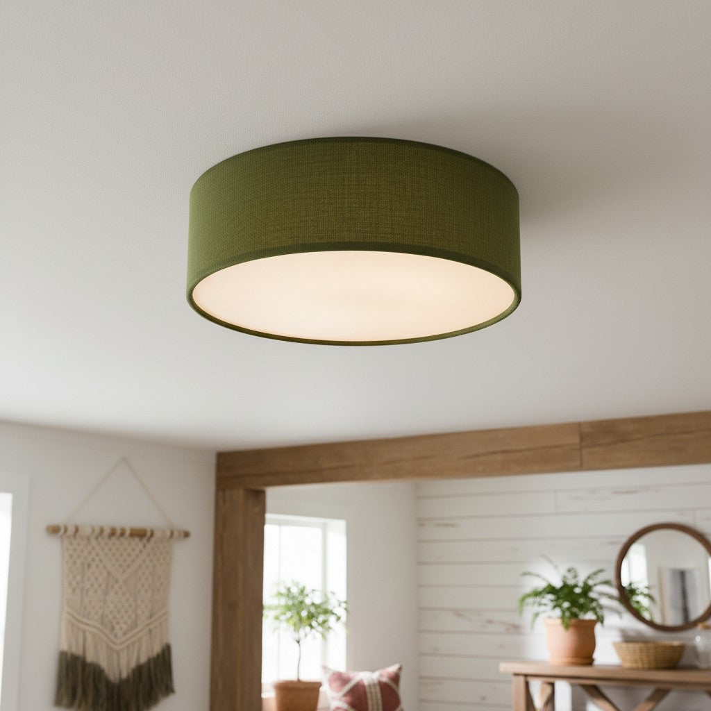 Fabric Flush Mount Drum Shade Ceiling Light for Bedroom & Living Room – Hardwire Installation | Thomler