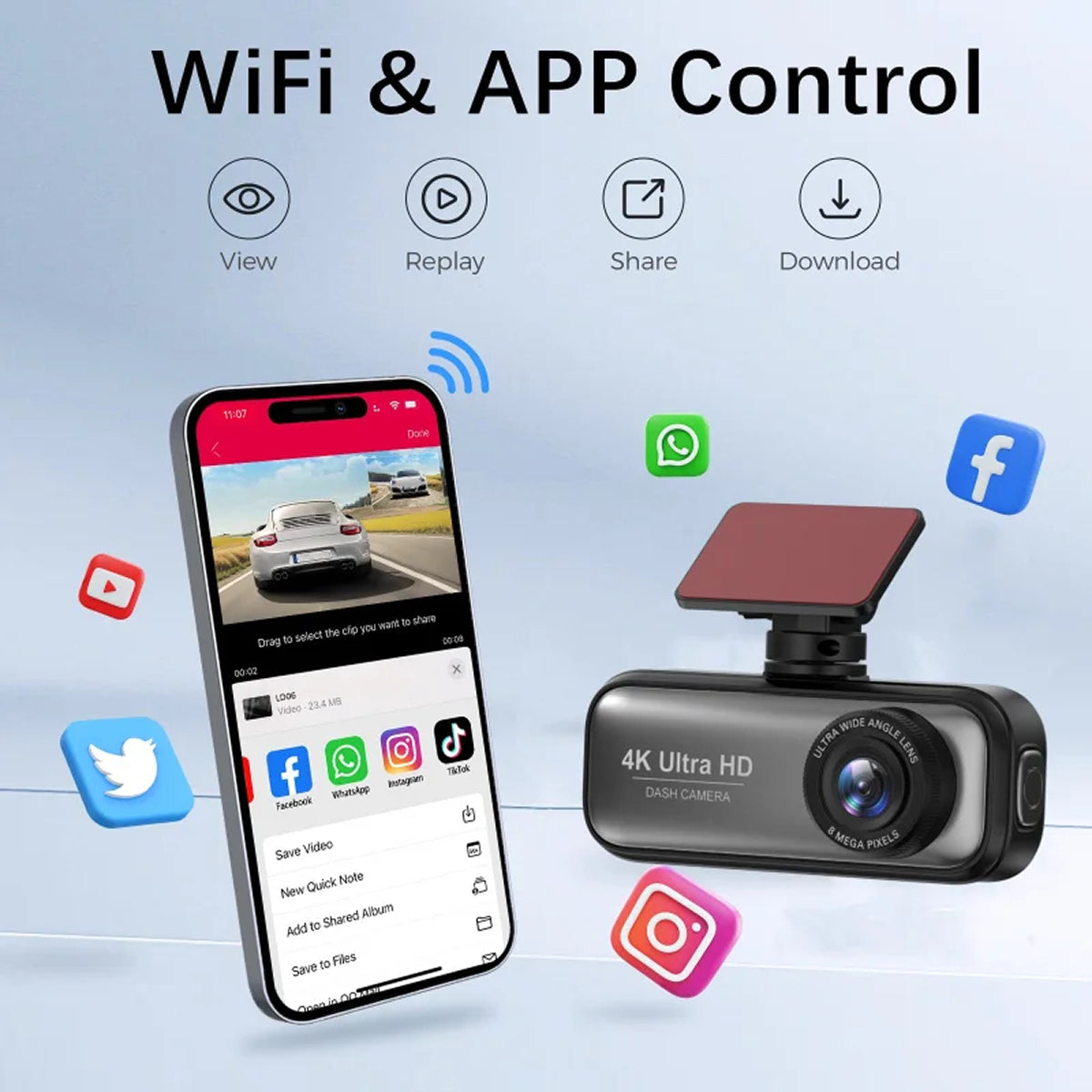 4K Dual-Lens Car Camera with WiFi Monitoring & GPS Tracking for Front & Rear Recording | Thomler