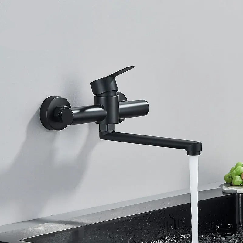 Faucet Wall Mounted 360° Swivel Spout Dual Lever Kitchen Bathroom Mixer Tap Modern Utility Sink Fixture | Thomler