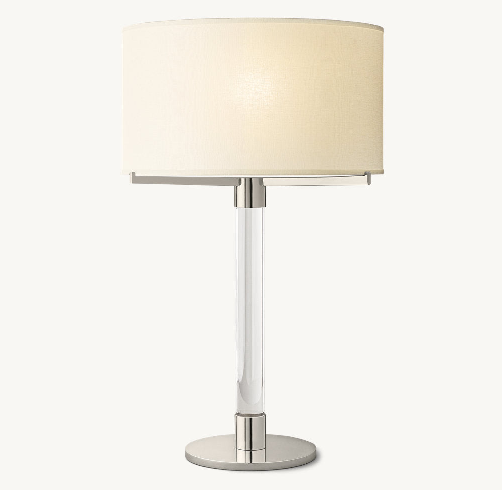 Crystal Column Table Lamp with Drum Shade, Steel Base & Dimmer Switch for Living Room & Bedroom | Thomler
