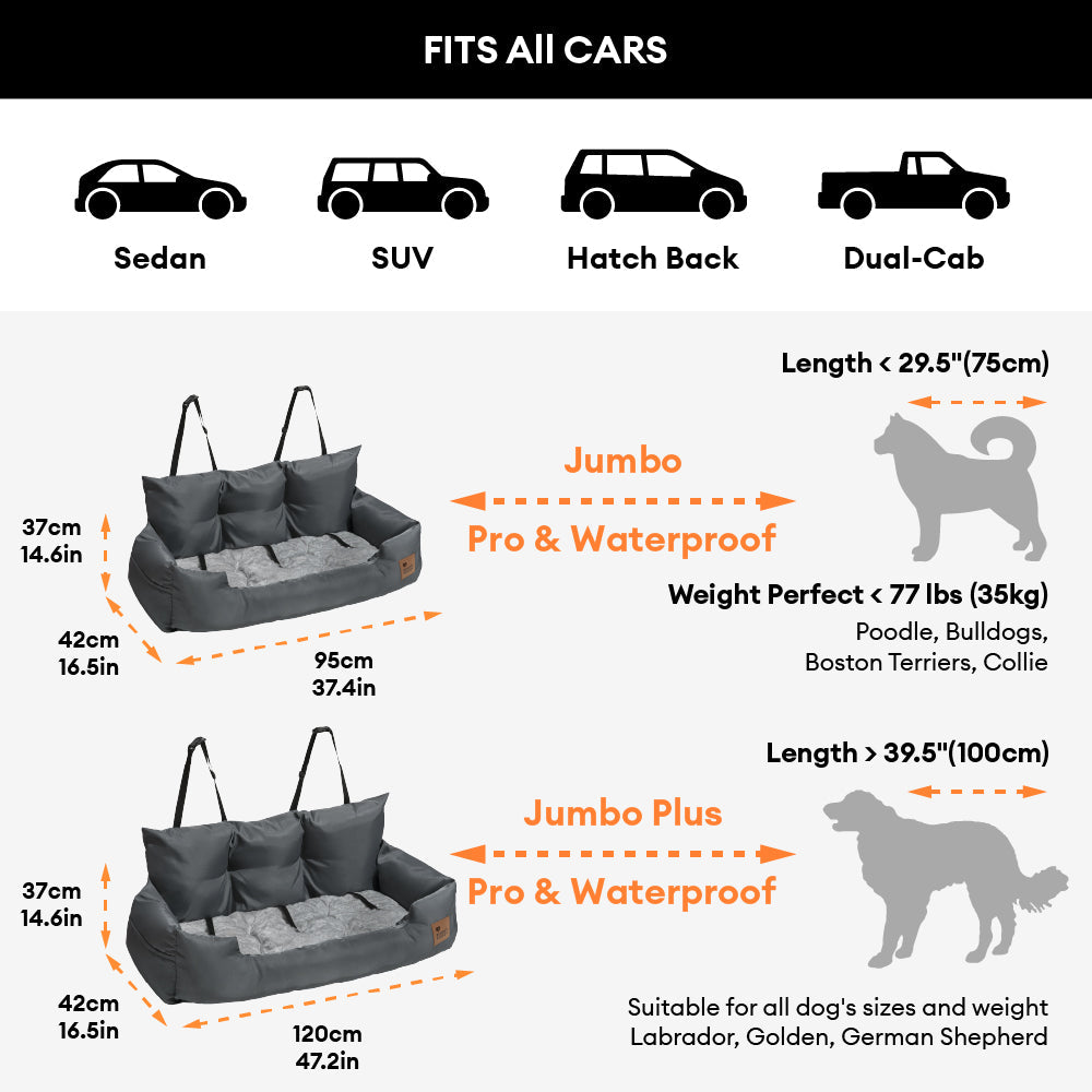Dog Car Seat Cover for Back Seat – Padded Travel Hammock for Medium & Large Dogs with Safety Tethers & Storage Pockets | Thomler