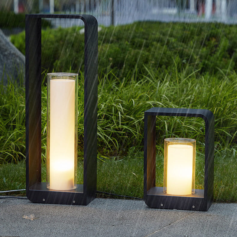 Outdoor Cube Post Light Black Steel LED Garden Pathway Stake for Yard Patio Walkway Deck Solar & Hardwired | Thomler