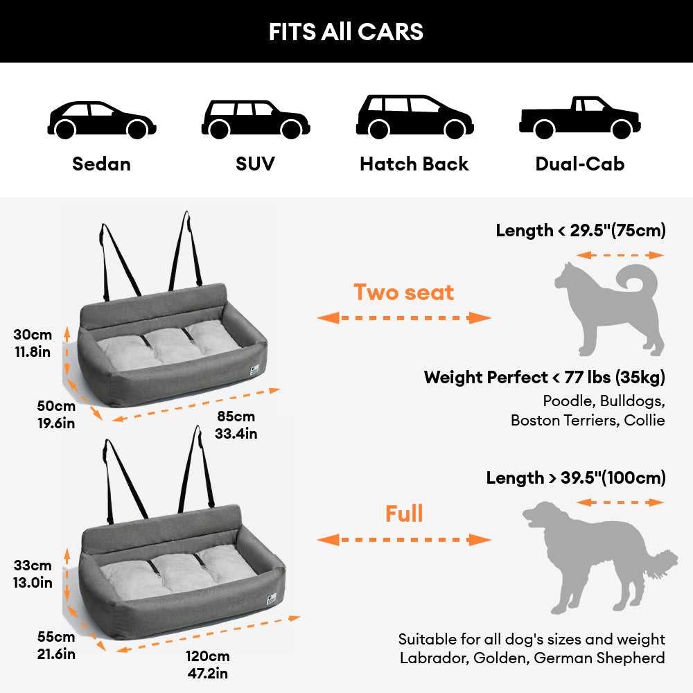 Padded Dog Car Seat Cover with Safety Tethers for Sedans & SUVs – Washable Canvas Bolster Protector for Medium to Large Dogs | Thomler