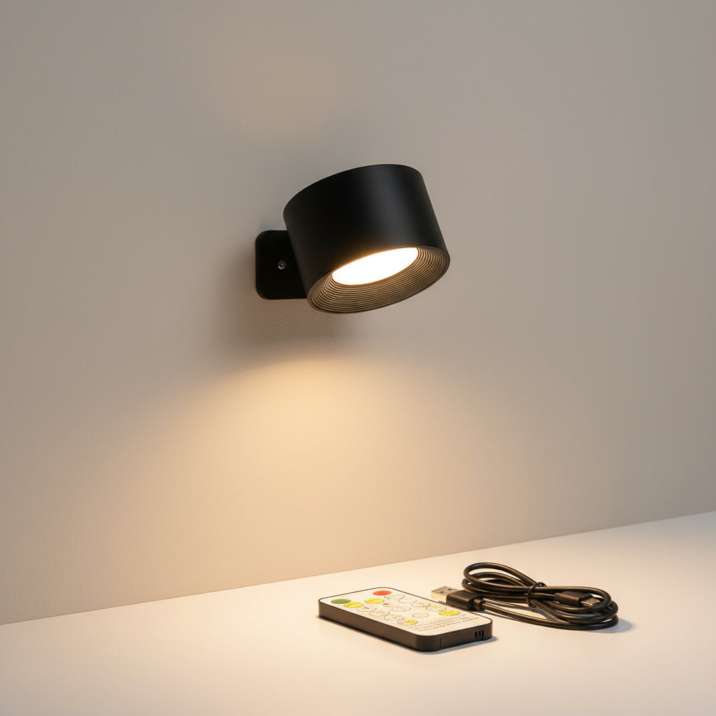 Cordless Rechargeable LED Wall Light with Remote Control | Adjustable Rotating Magnetic Sconce for Bedroom Living Room Hallway | Touch Dimmi | Thomler