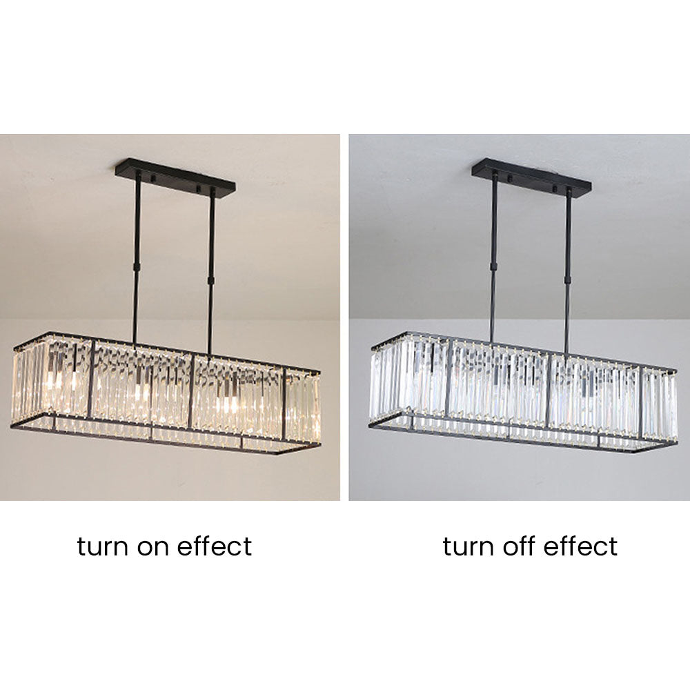 Rectangular Hanging Chandelier with Glass Gem Details for Dining Room & Island | Thomler