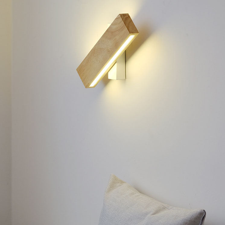 Rotating LED Wall Sconce with Wood Accent – Adjustable Minimalist Light for Bedroom & Living Room | Thomler