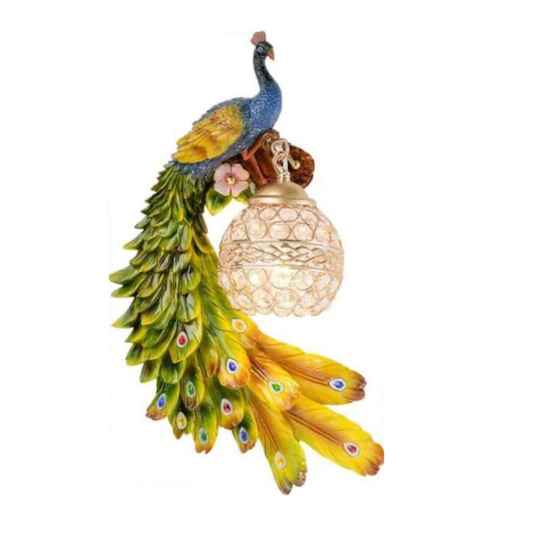 Wall Lamp Resin Peacock Crystal Shade 30.0 cm Multicolour Art Deco Bedroom Hallway Decorative Lighting Fixture | Thomler