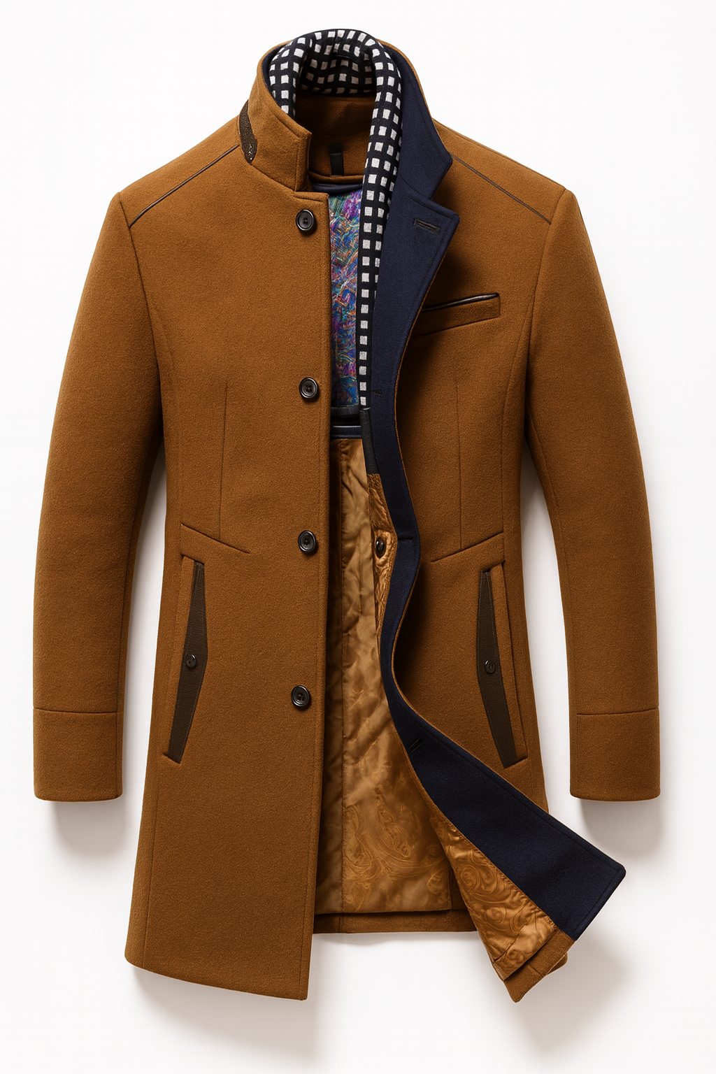 Men's Insulated Topcoat with Stand Collar & Quilted Interior – Classic Mid-Length Outerwear for Business & Casual | Thomler
