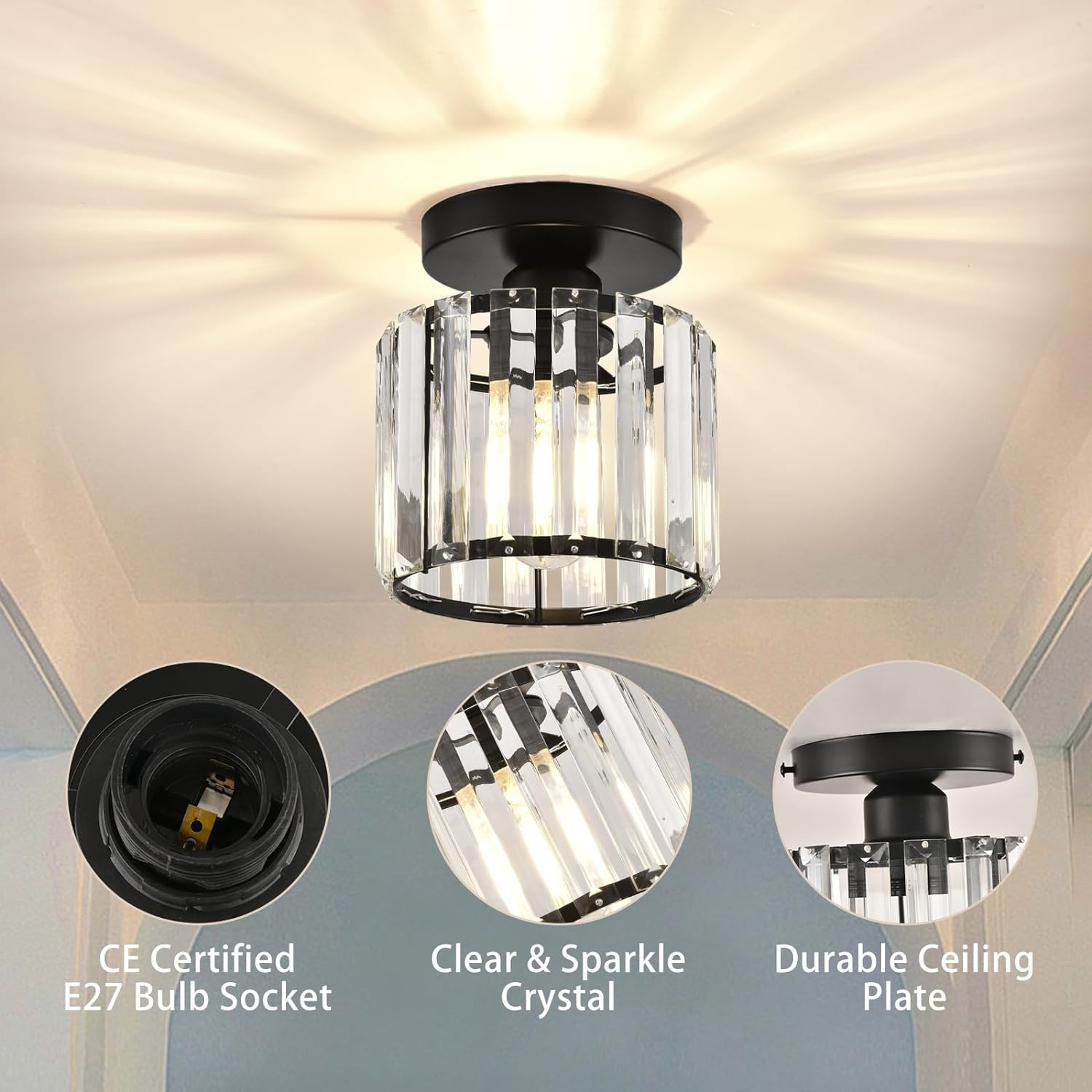 Ceiling Lamp Crystal Brass 25.0 cm Modern Hallway Living Room Bedroom Lighting Fixture Decorative Cube Light | Thomler