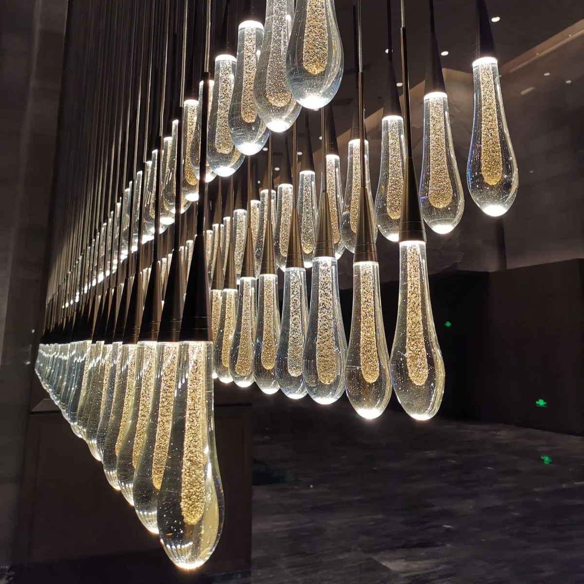 Cascading Raindrop Linear LED Chandelier – Textured Glass Orbs, Adjustable Height, Vaulted Ceiling Ready – 37 to 120 Inch Options for | Thomler