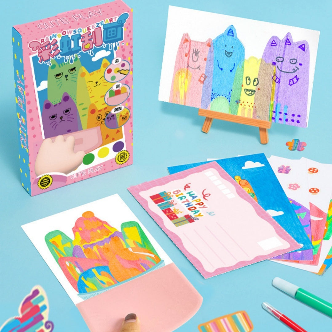 Kids Rainbow Scratch Art Kit with Squeeze Pens & Reveal Cards for Creative Screen-Free Play | Thomler