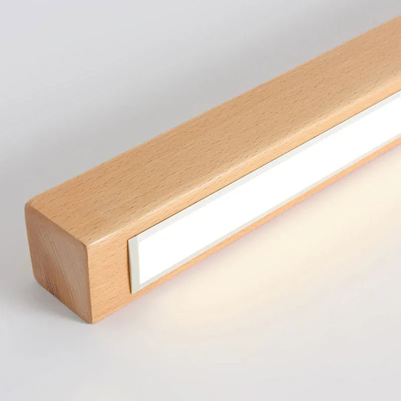Elongated Flush Mount LED Fixture with Natural Timber Frame for Hallways & Bedrooms | Thomler