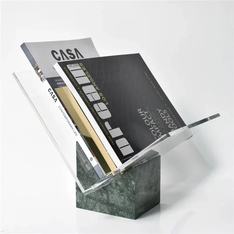 Tijdschriftenhouder Marmer Acryl 27cm Bureau Organizer Opbergrek Modern Kantoor | Sansoti