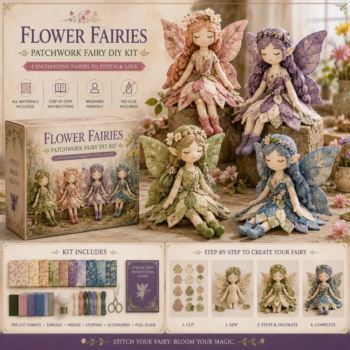 Handmade Fabric Fairy Sewing Craft Kit – 7 Whimsical Designs for Adults & Kids | Thomler