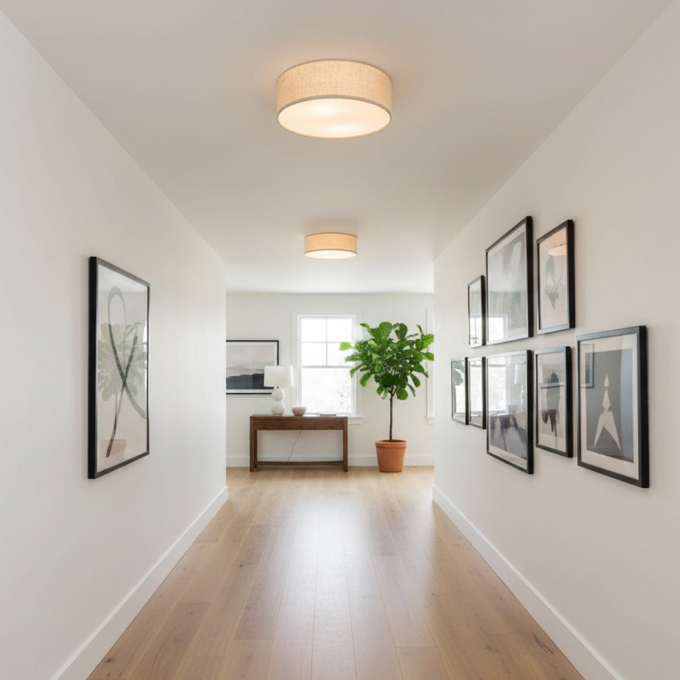 Fabric Flush Mount Drum Shade Ceiling Light for Bedroom & Living Room – Hardwire Installation | Thomler