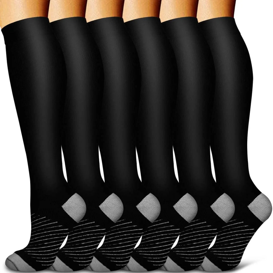 Knee-High Support Hosiery for Enhanced Leg Circulation – 6-Pair Value Set, Graduated Pressure Design for Men & Women | Thomler