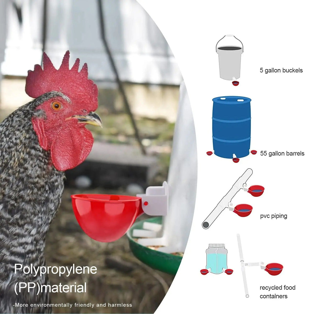 Self-Refilling Poultry Drinking Cups – 10-Pack with Drill Bit for Chickens, Ducks & Game Birds | Thomler
