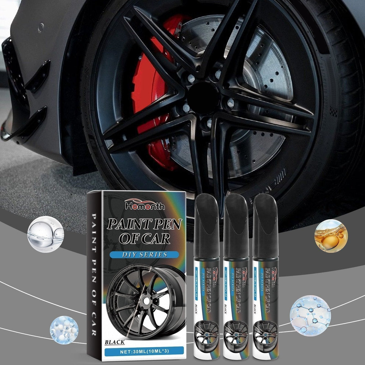 Wheel Touch-Up Paint Pen Set – 3-Pack Black Finish Scratch Repair for Rims & Alloys | Thomler