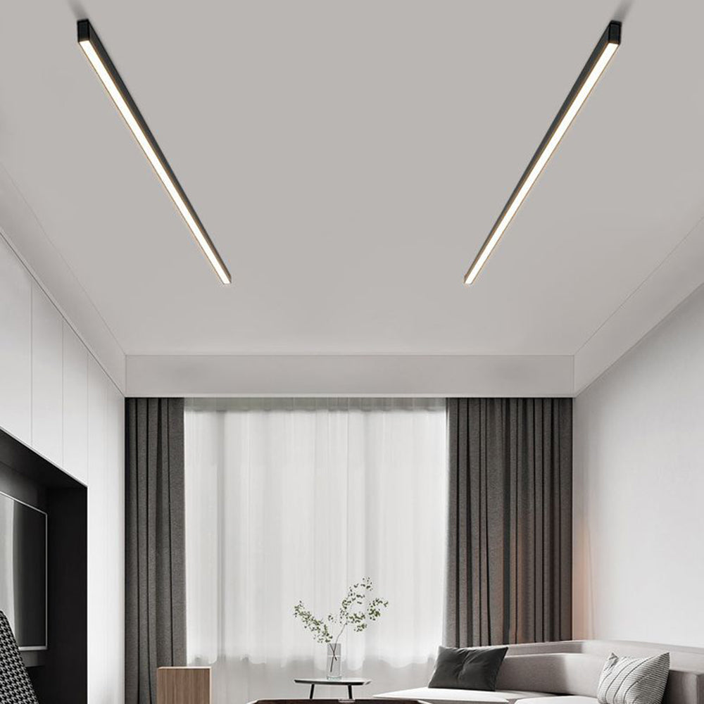 Modern Linear Black LED Flush Mount Ceiling Light Dimmable 24-47 Inch Metal for Kitchen Living Room | Thomler