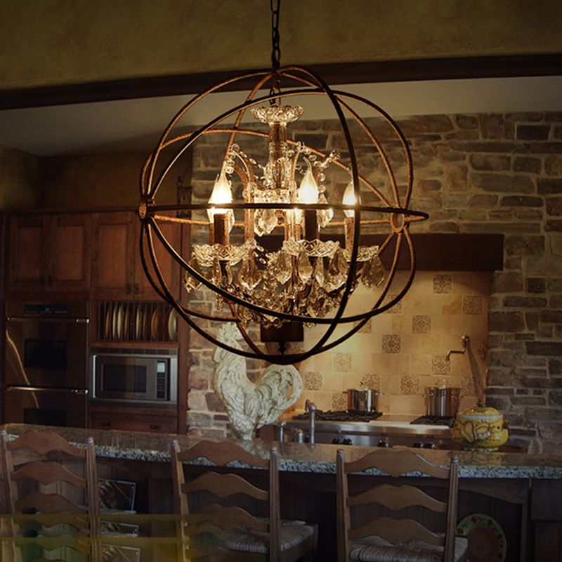 Industrial Farmhouse Hanging Fixture with Crystal Accents & Aged Metal Finish for Dining Room & Living Space | Thomler