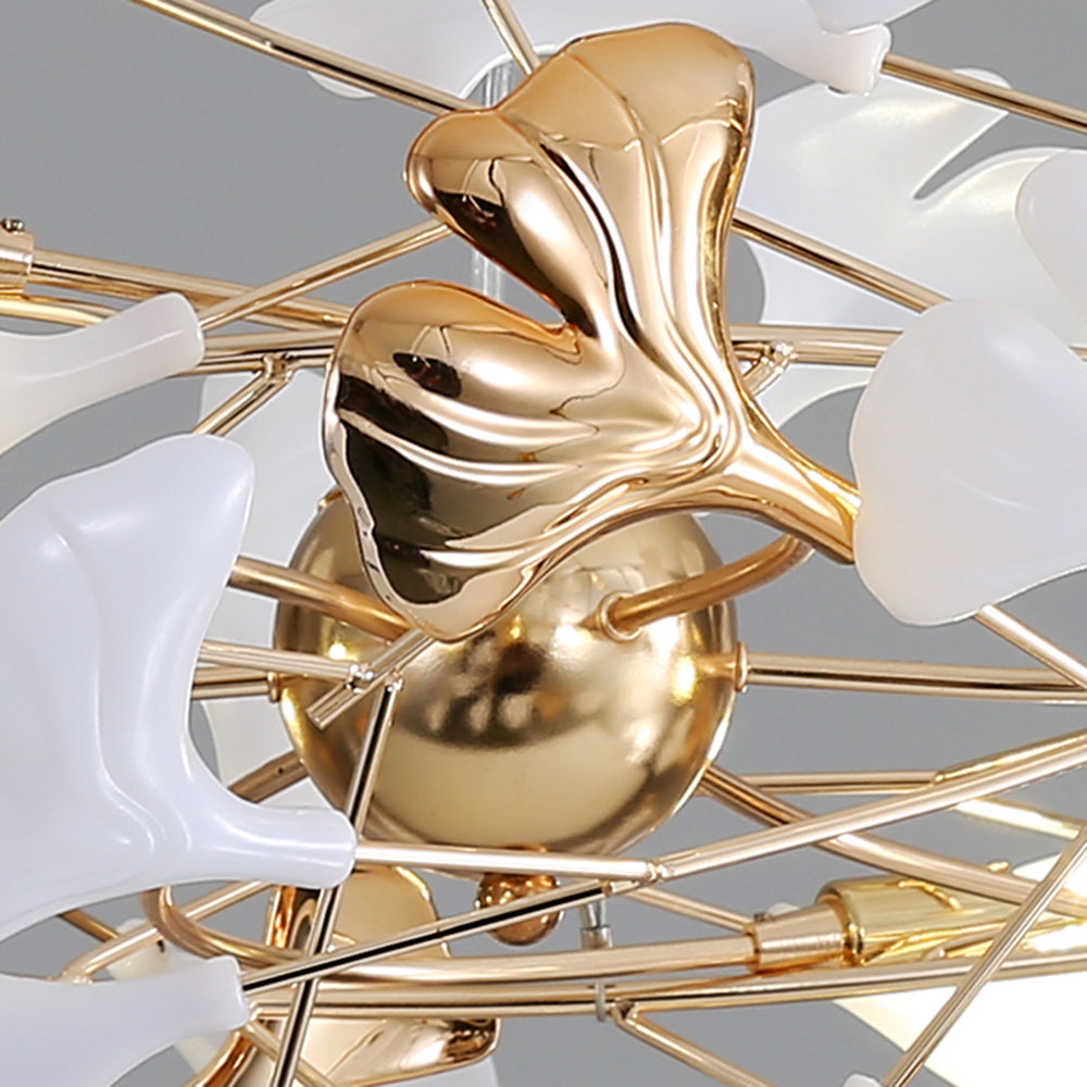 Ceramic Leaf Cluster Pendant Light with Adjustable Cord – Gold Metal Frame Multi-Bulb Chandelier for Dining Room, Living Room & Bedroom | Thomler
