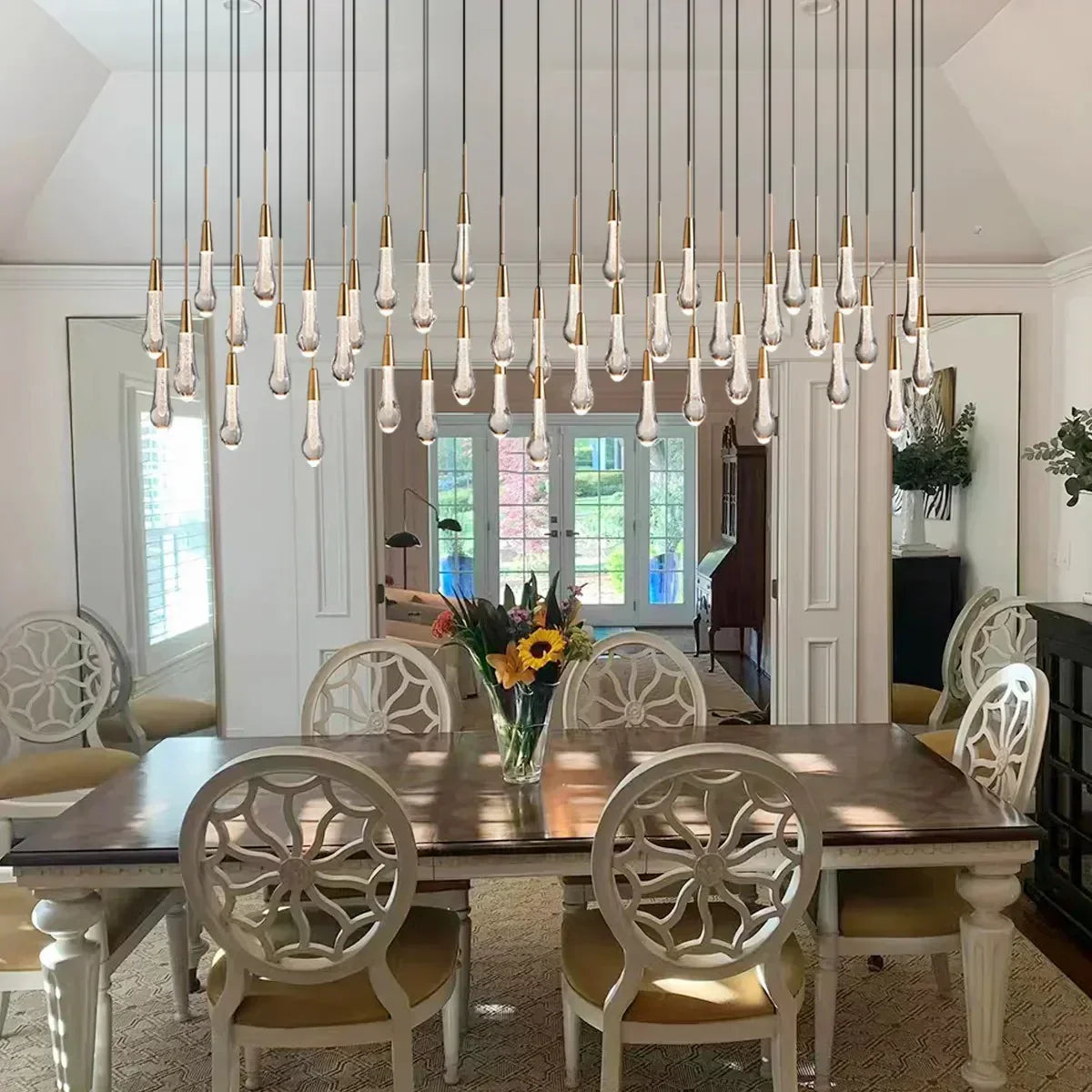 Cascading Raindrop Linear LED Chandelier – Textured Glass Orbs, Adjustable Height, Vaulted Ceiling Ready – 37 to 120 Inch Options for | Thomler