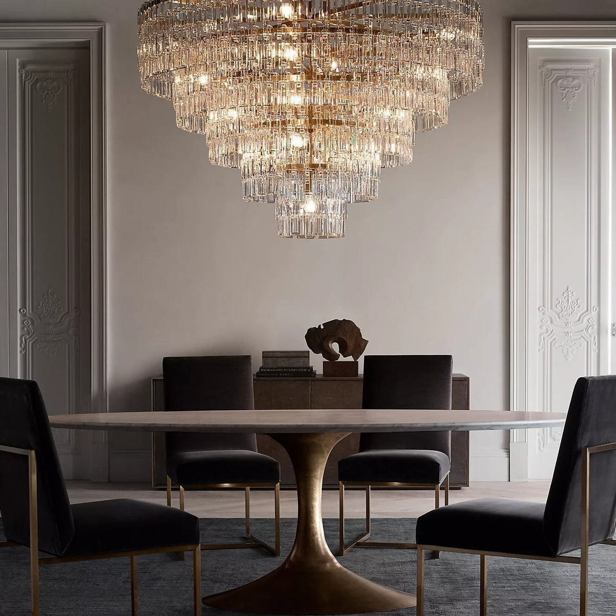 Multi-Tiered Crystal Ring Chandelier with Glass Chain Links for Dining Rooms and Living Rooms 36 48 60 Inch | Thomler