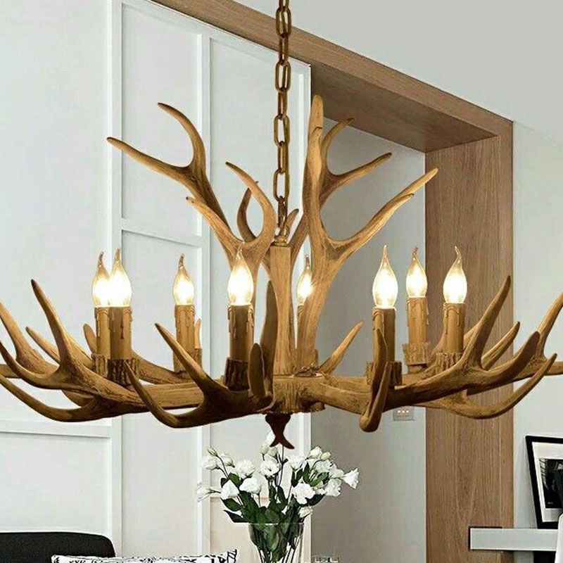 Antler-Inspired Rustic Hanging Light Fixture for Dining Room & Bedroom | Resin & Metal Design | E12 Candelabra Base | Thomler