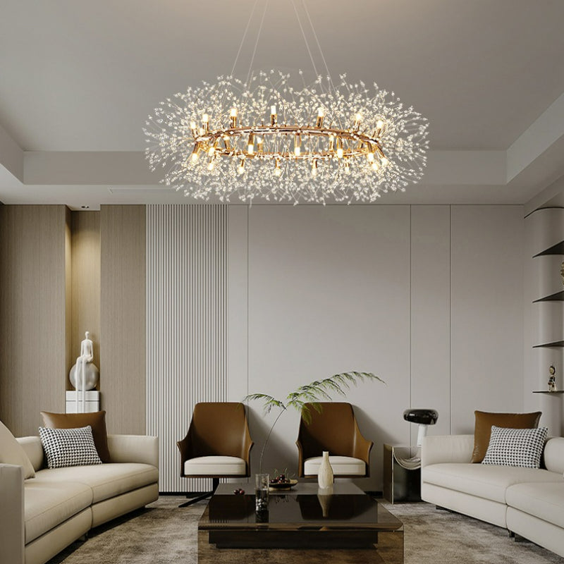 Crystal Starburst Chandelier – Modern Radial LED Fixture in Gold Metal | Thomler