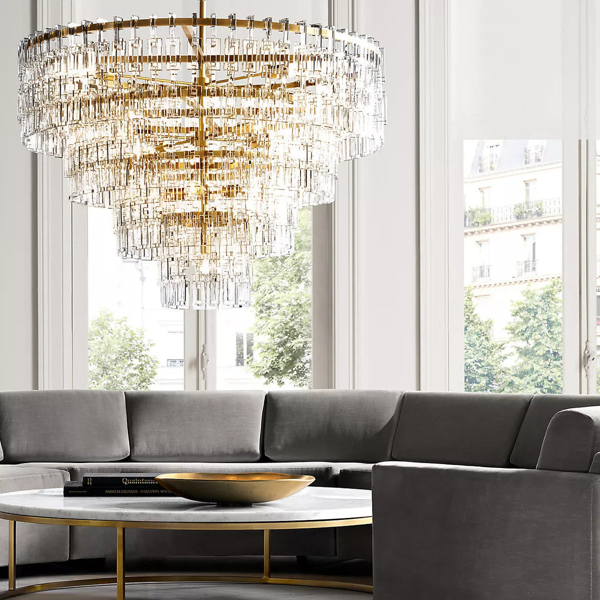 Multi-Tiered Crystal Ring Chandelier with Glass Chain Links for Dining Rooms and Living Rooms 36 48 60 Inch | Thomler