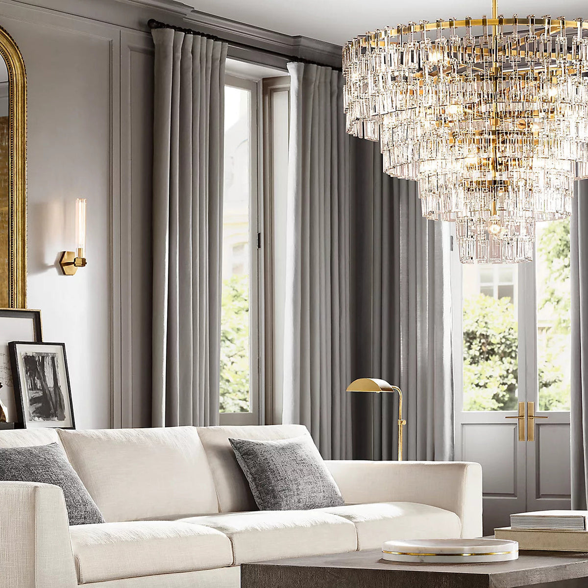 Multi-Tiered Crystal Ring Chandelier with Glass Chain Links for Dining Rooms and Living Rooms 36 48 60 Inch | Thomler