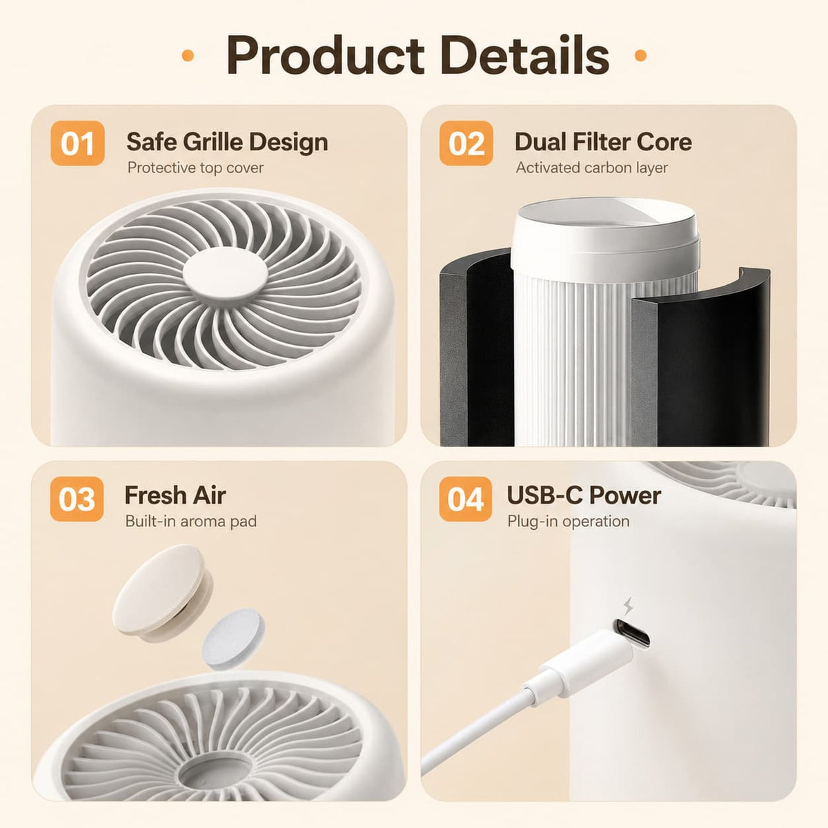 Compact Multi-Stage Air Purifier for Home – Removes Odors, Pet Dander & Dust with Quiet Motor – Bedroom, Office & Living Room Air Quality | Thomler