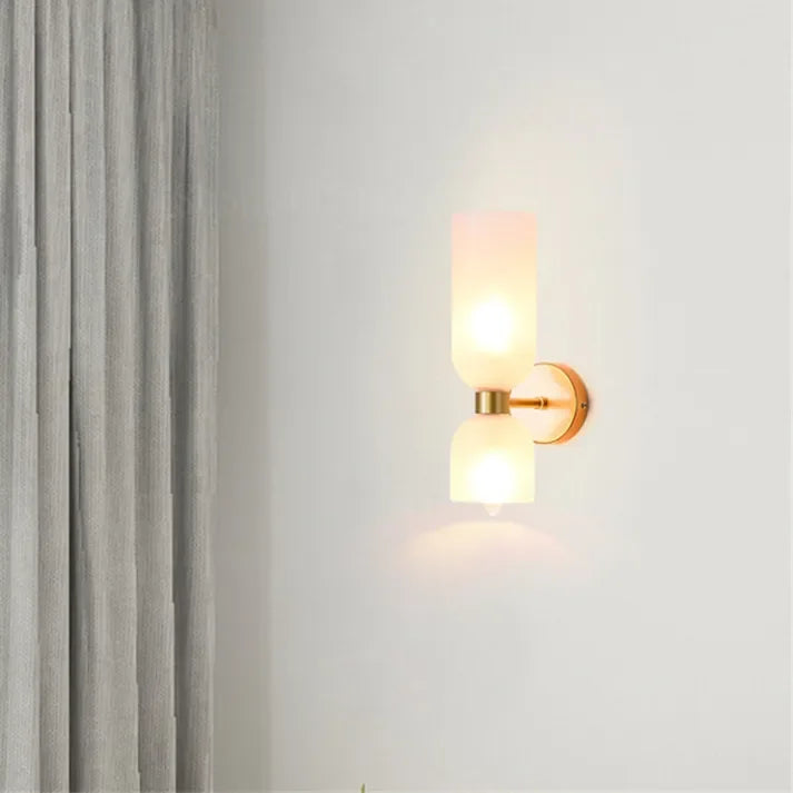 Wandlamp Glas Goud Dubbele Kap 35cm E14 Hal Woonkamer Slaapkamer Modern Stijlvol | Sansoti