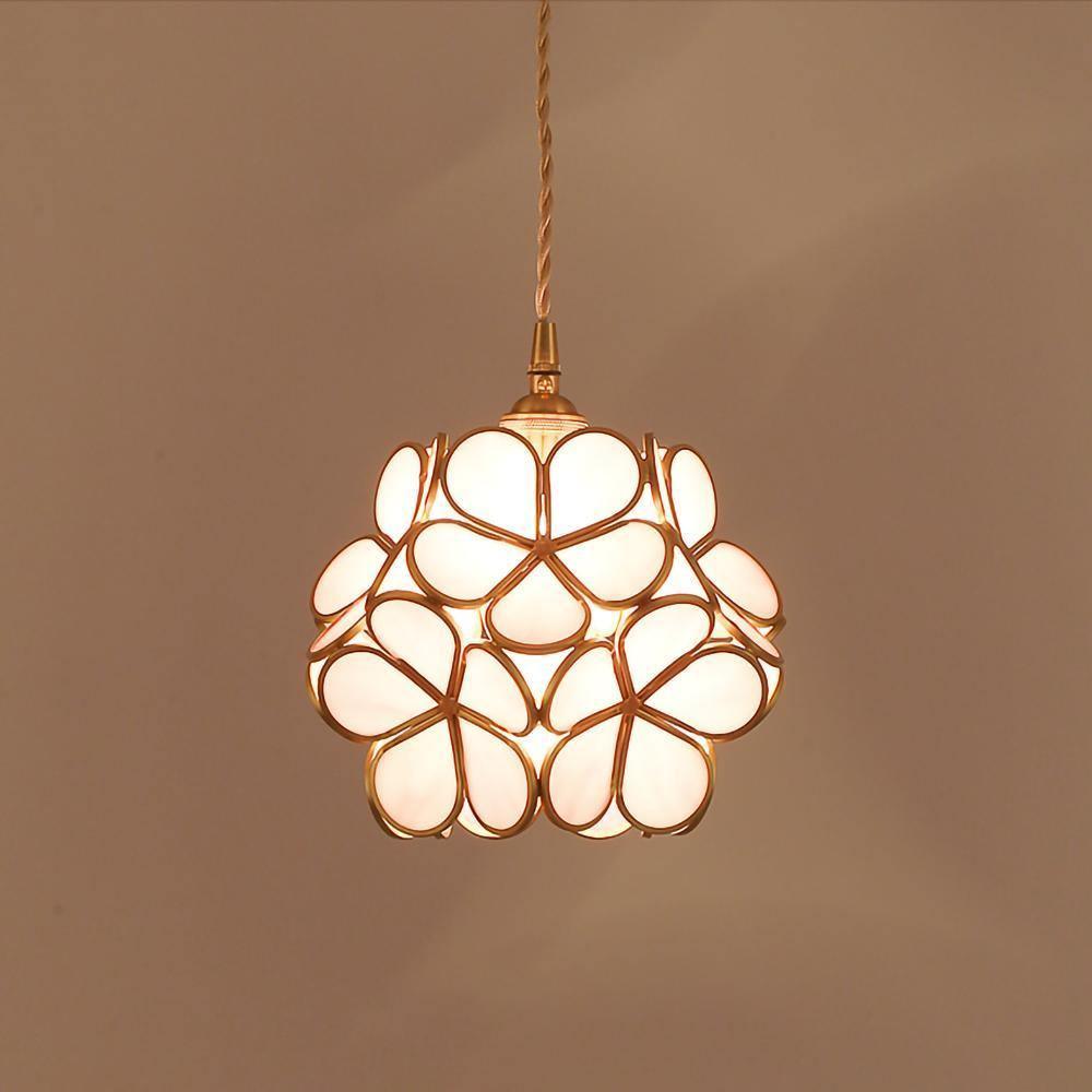 Pendant Light Brass Glass 7.9 in Petal Shape Indoor Ceiling Lamp Adjustable Hanging Height | Thomler