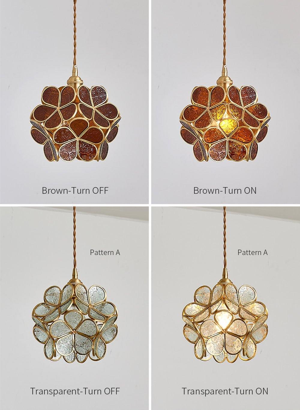 Pendant Light Brass Glass 7.9 in Petal Shape Indoor Ceiling Lamp Adjustable Hanging Height | Thomler
