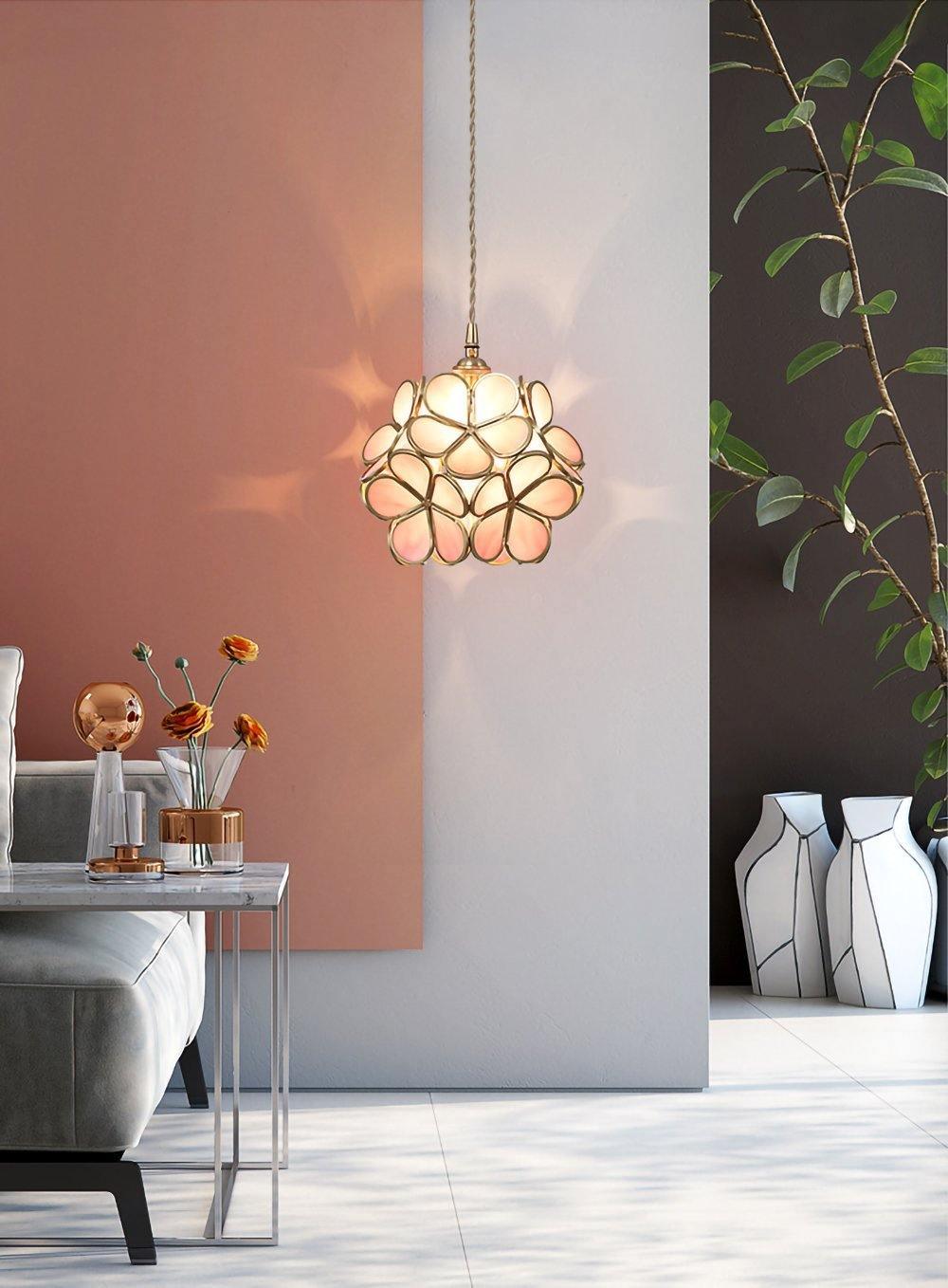 Pendant Light Brass Glass 7.9 in Petal Shape Indoor Ceiling Lamp Adjustable Hanging Height | Thomler