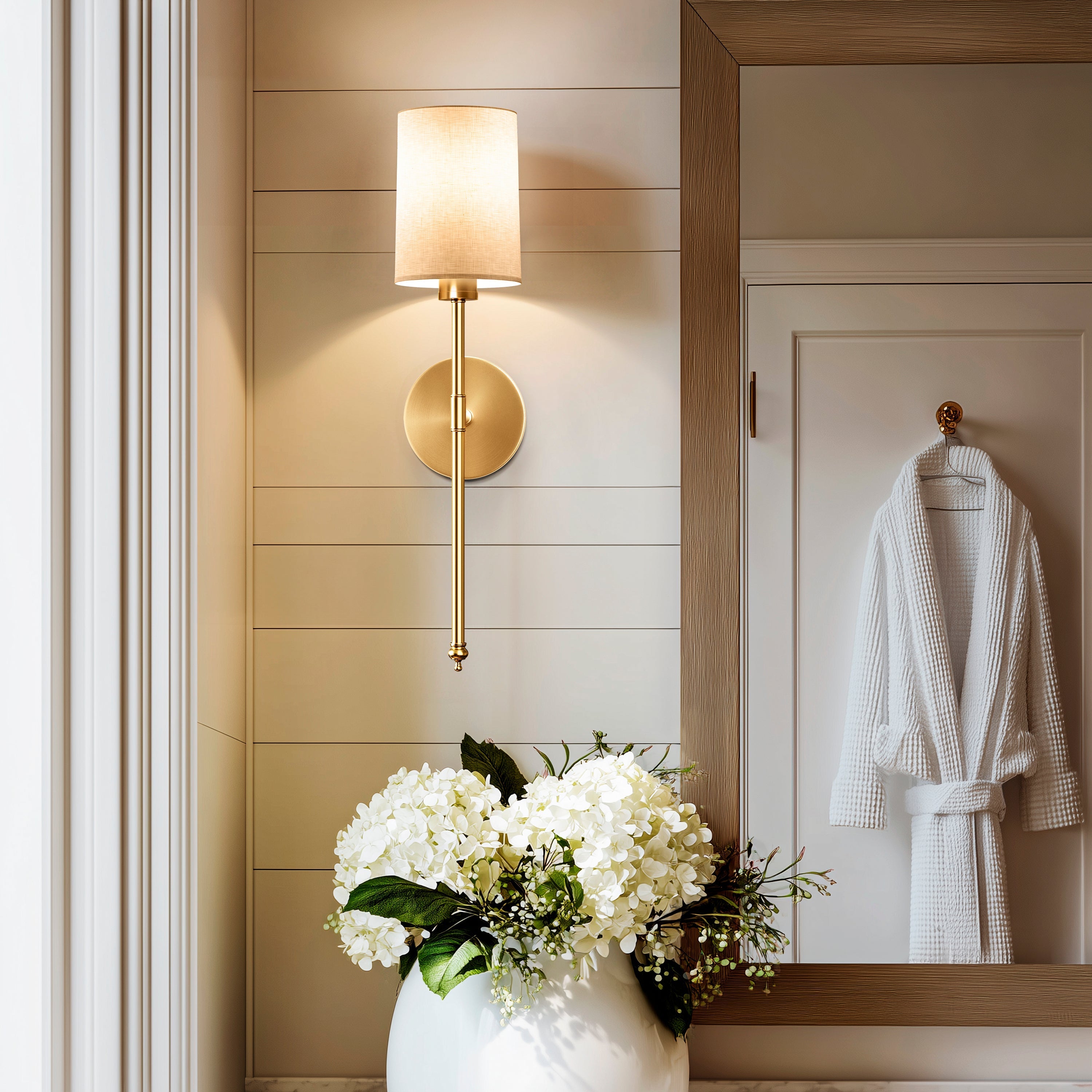 Wall Lamp Linen Cylinder Shade 51.5 cm Gold Bedroom Wireless Dimmable RGB Reading Light Set Of 2 | Thomler