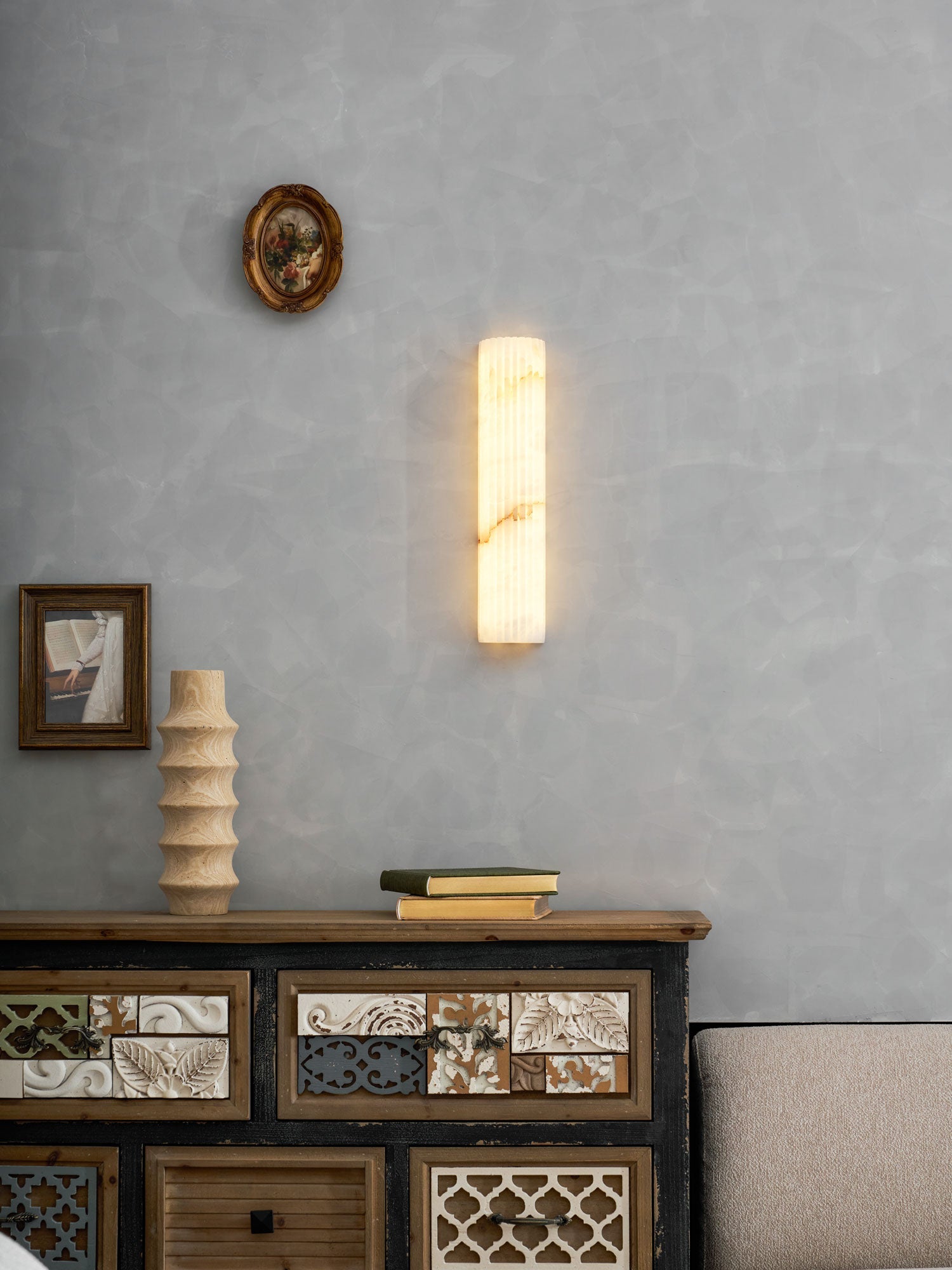 Alabaster Wall Light 11.8 in Integrated LED Indoor Ribbed Sconce Bedroom Hallway Ambient Lighting Fixture | Thomler