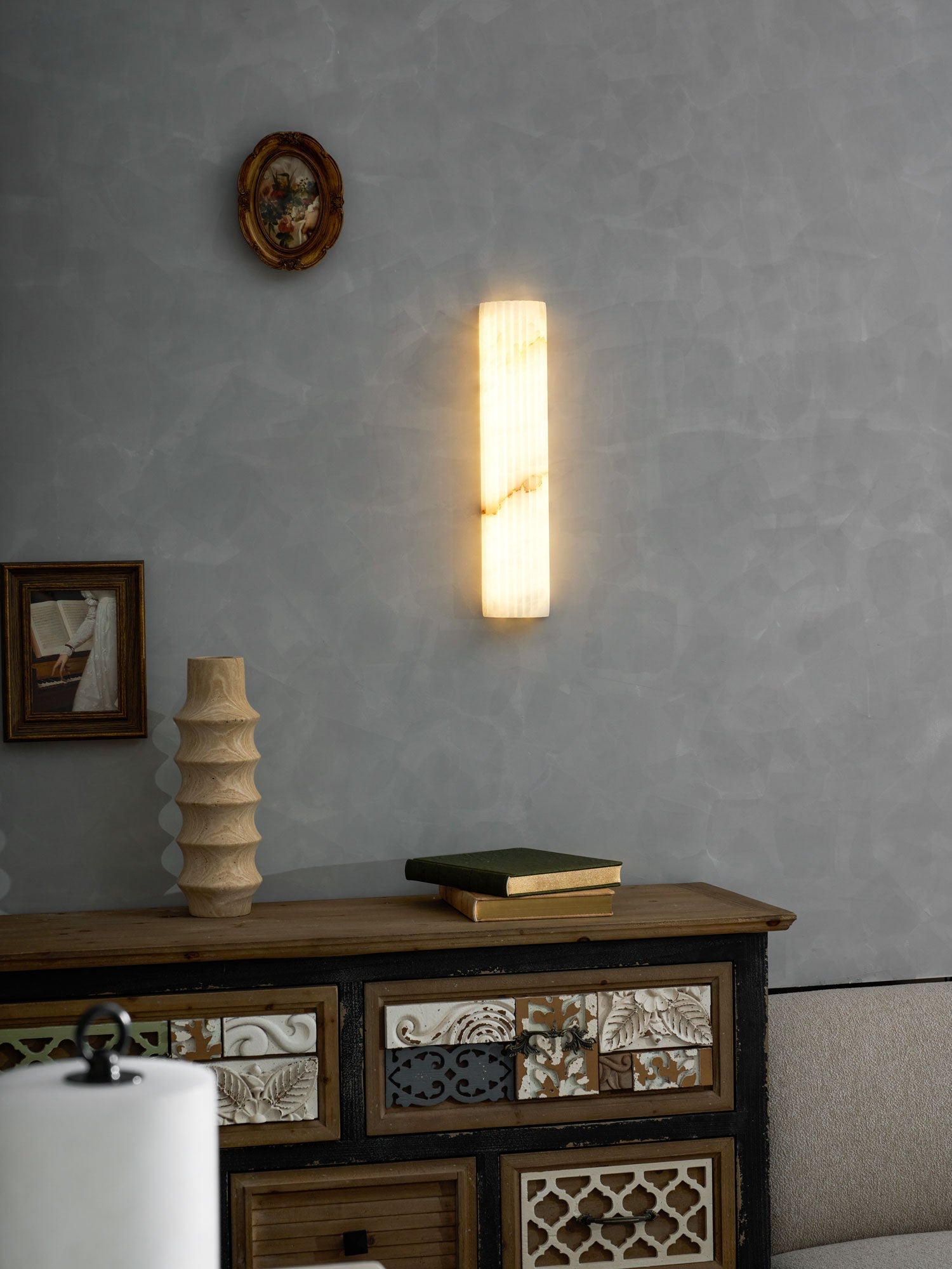 Alabaster Wall Light 11.8 in Integrated LED Indoor Ribbed Sconce Bedroom Hallway Ambient Lighting Fixture | Thomler
