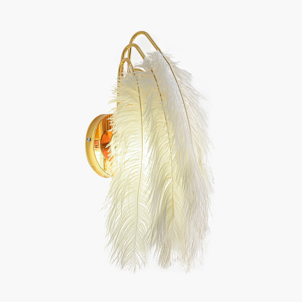 Wall Lamp Ostrich Feather 9.1 in White Bedroom Living Room Decorative Soft Light Fixture Modern Nordic Minimalist Lighting | Thomler
