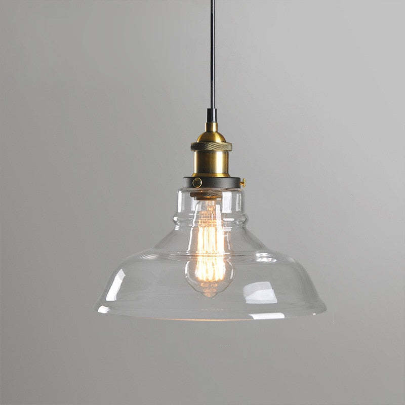 Industrial Glass Hanging Lamp Metal Frame Adjustable Drop Fixture for Kitchen Dining Living Spaces Clear Amber Smoke | Thomler
