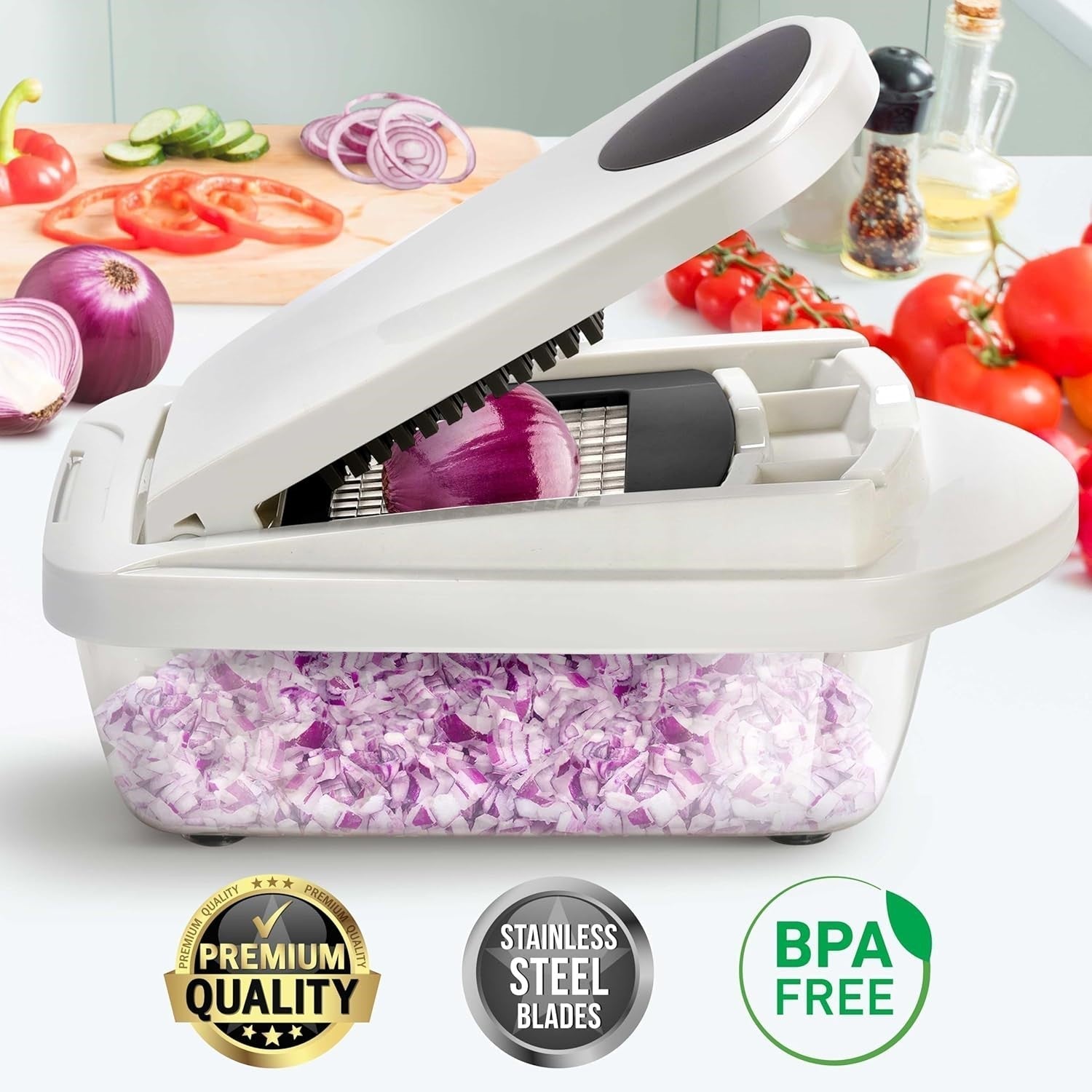 Mandoline Slicer with 8 Blades – Kitchen Prep Tool for Dicing, Julienne, and Shredding Vegetables | Thomler