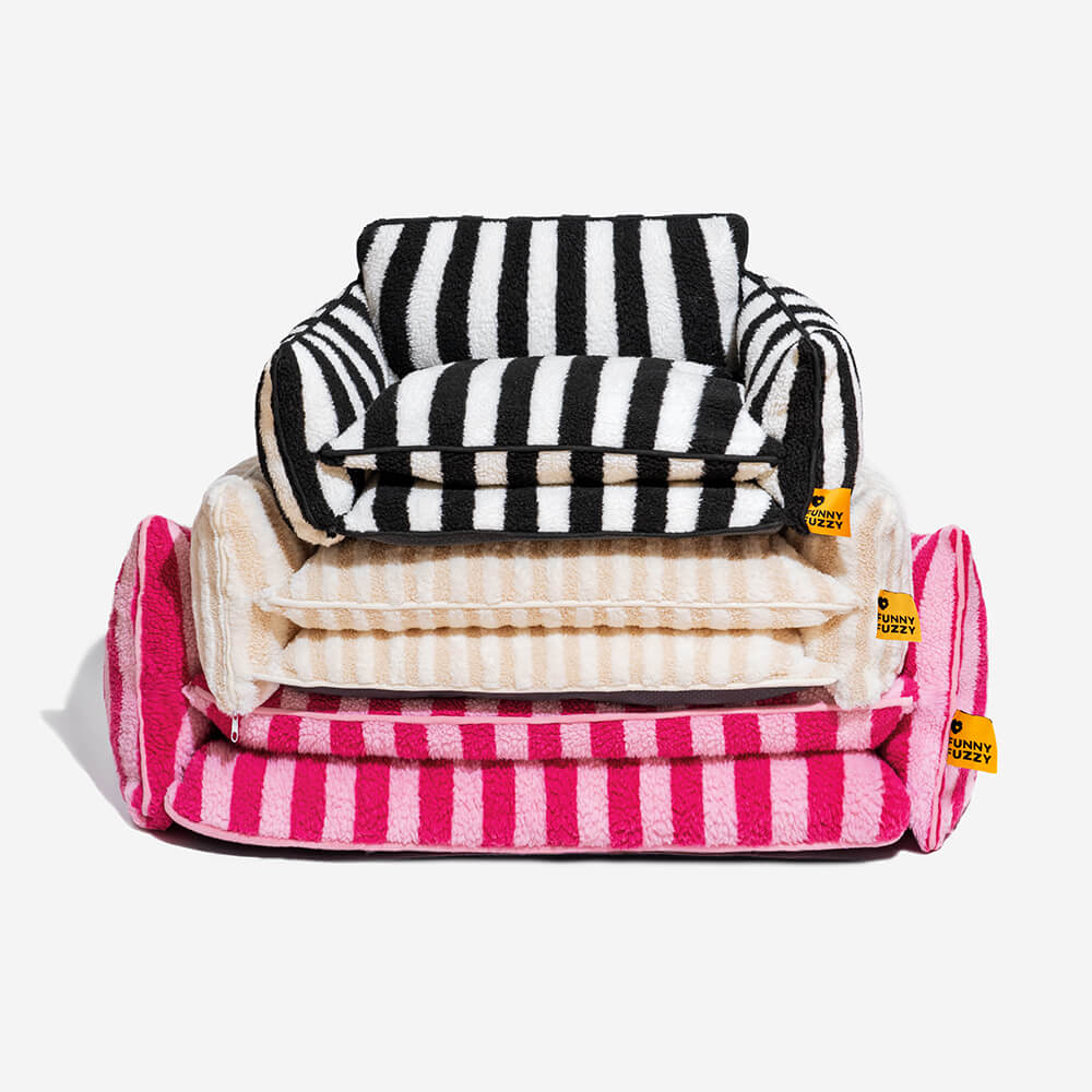 Plush Pet Couch with Washable Cover - Dual-Layer Cushioned Lounger for Dogs & Cats - Striped Fleece Nap Spot | Thomler