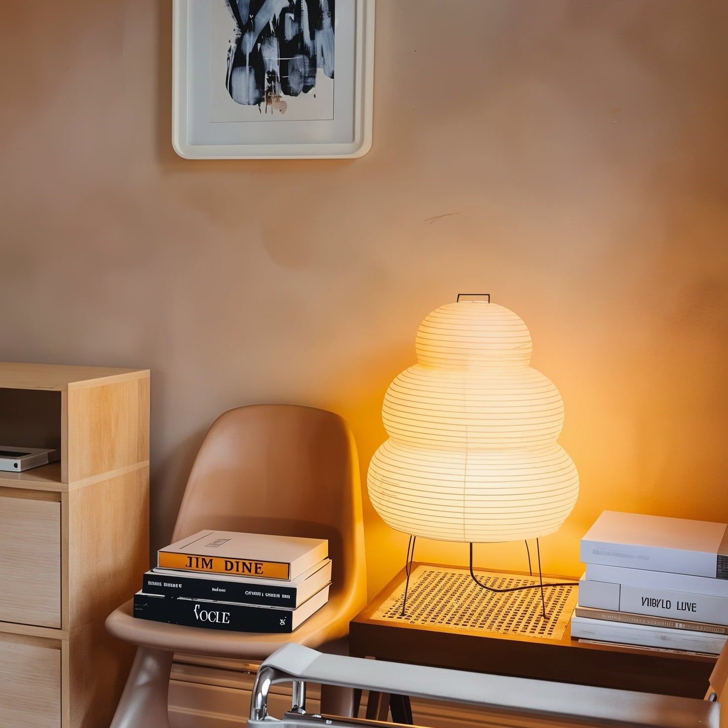 Table Lamp Rice Paper 16.9 in Indoor LED Bedroom Desk Nightstand Light | Thomler