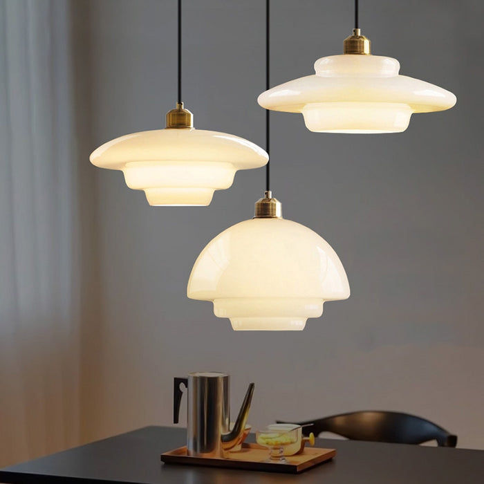 Pendant Light Frosted Glass 30.0 cm White Dining Room Art Deco Hanging Ceiling Lamp Adjustable Brass Detail | Thomler