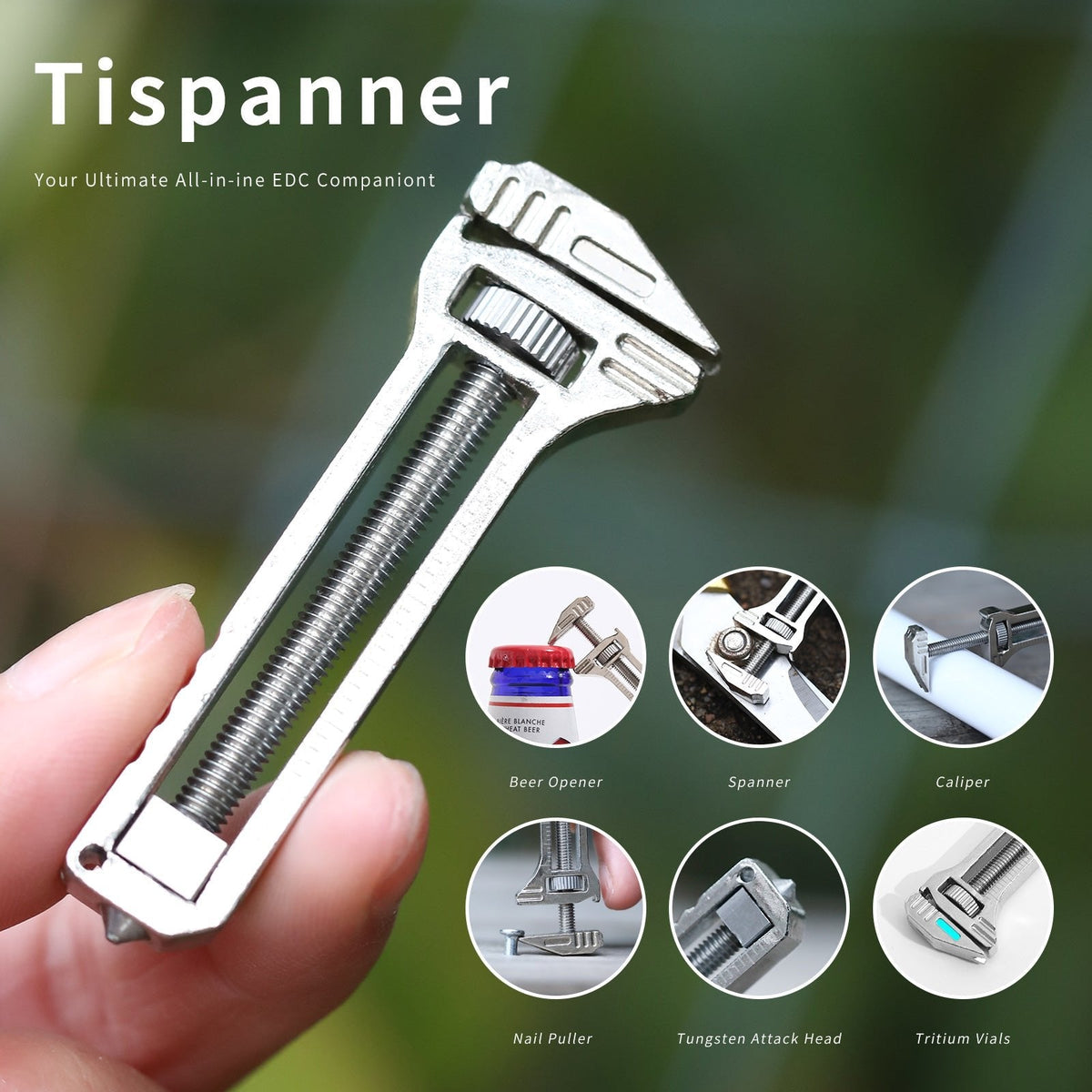 Compact Adjustable Wrench with Bottle Opener & Measurement Tool for Everyday Repairs, Home DIY, Camping & Outdoor Use – Zinc Aluminum | Thomler