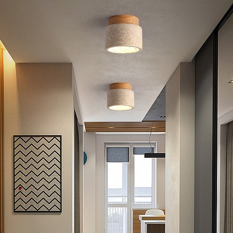 Ceiling Lamp Travertine Wood E27 Beige Hallway Bedroom Scandinavian Flush Mount Lighting | Thomler