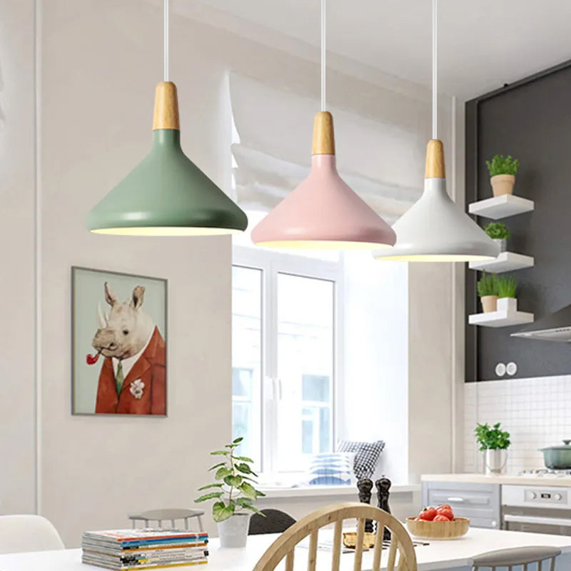 Pendant Light Aluminium Wood E27 White Dining Room Kitchen Island Scandinavian Ceiling Lighting | Thomler